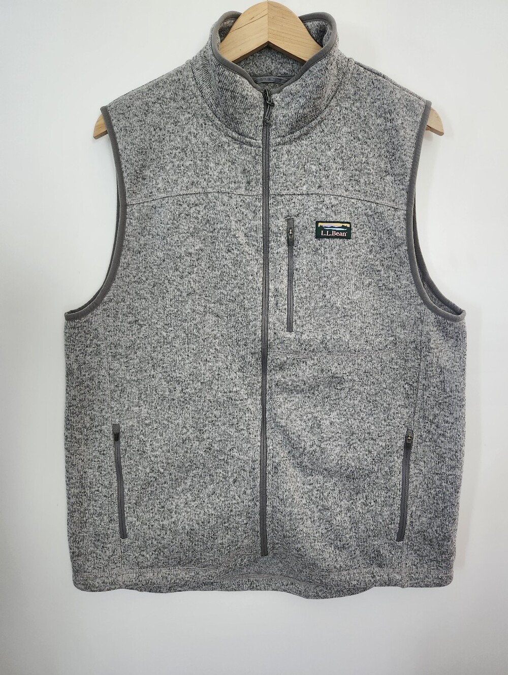 L.L. BEAN Men's Heathered Grey Slightly Fitted Sweater Fleece Vest Size Large
